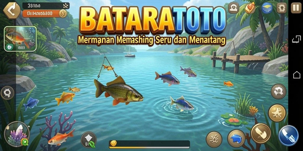 Screenshot utama menunjukkan gameplay memancing yang seru.