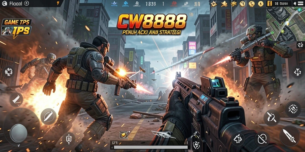 Tangkapan layar gameplay CW8888 menampilkan pertempuran seru dalam mode TPS.