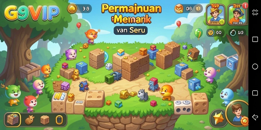 Tampilan gameplay G9VIP yang penuh tantangan dan warna-warni.
