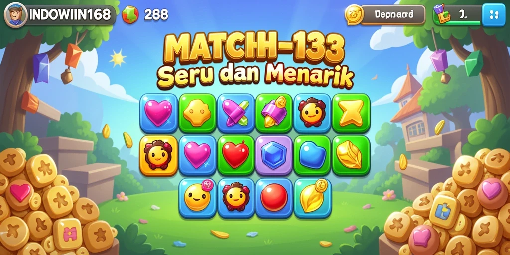 Tampilan gameplay <strong>INDOWIN168</strong> dengan tantangan seru match-3.
