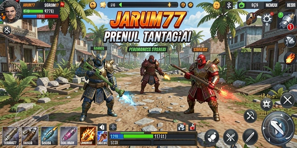 Tangkapan layar utama JARUM77 menampilkan gameplay strategi yang mendebarkan.