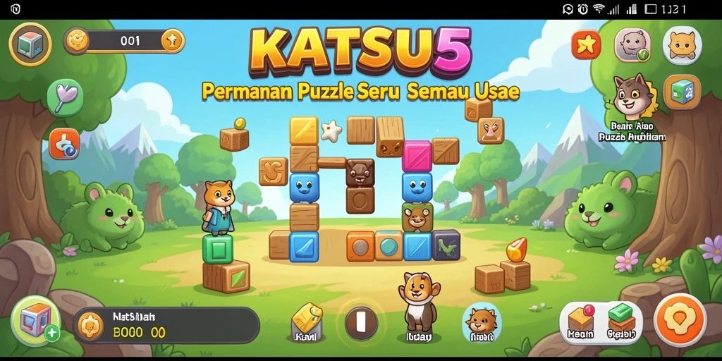 Screenshot gameplay KATSU5 yang menunjukkan berbagai tantangan puzzle.