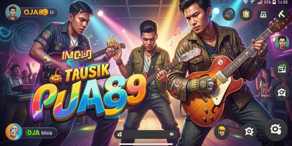 Screenshot gameplay OJA89 menunjukkan pengguna berinteraksi dengan alat musik virtual.