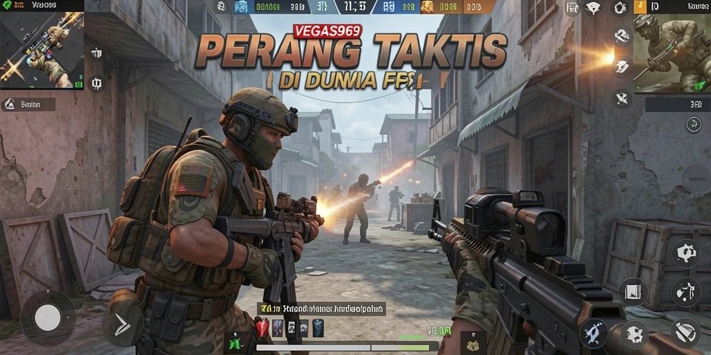 Tampilan aksi seru dalam permainan VEGAS969 di medan tempur FPS.