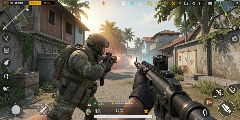 Screenshot gameplay X168 yang menampilkan aksi menembak seru.